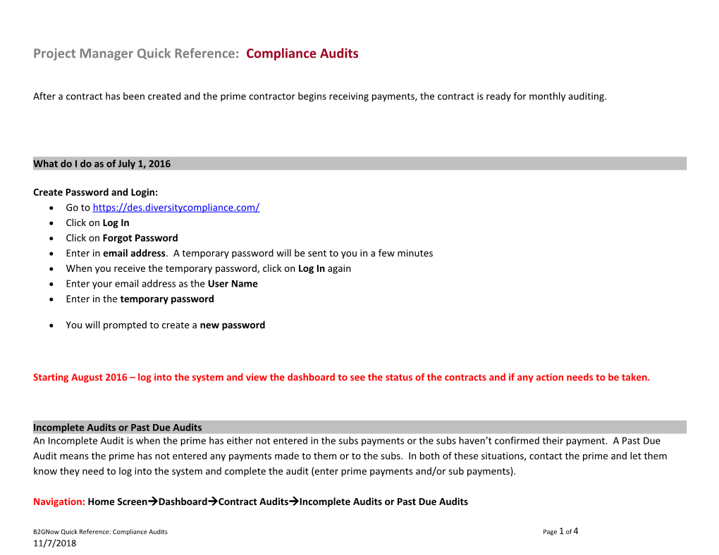 Project Managerquick Reference: Compliance Audits