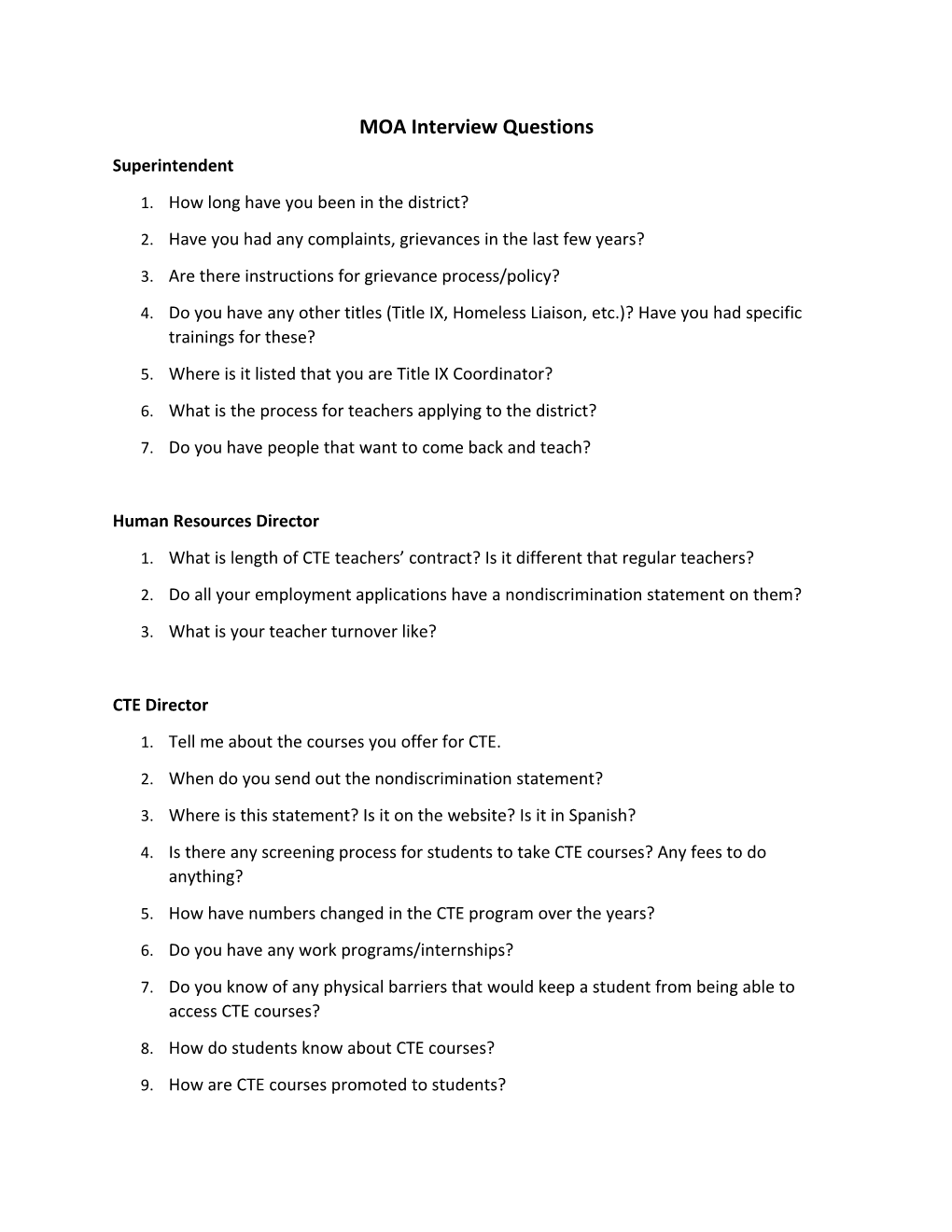 MOA Interview Questions