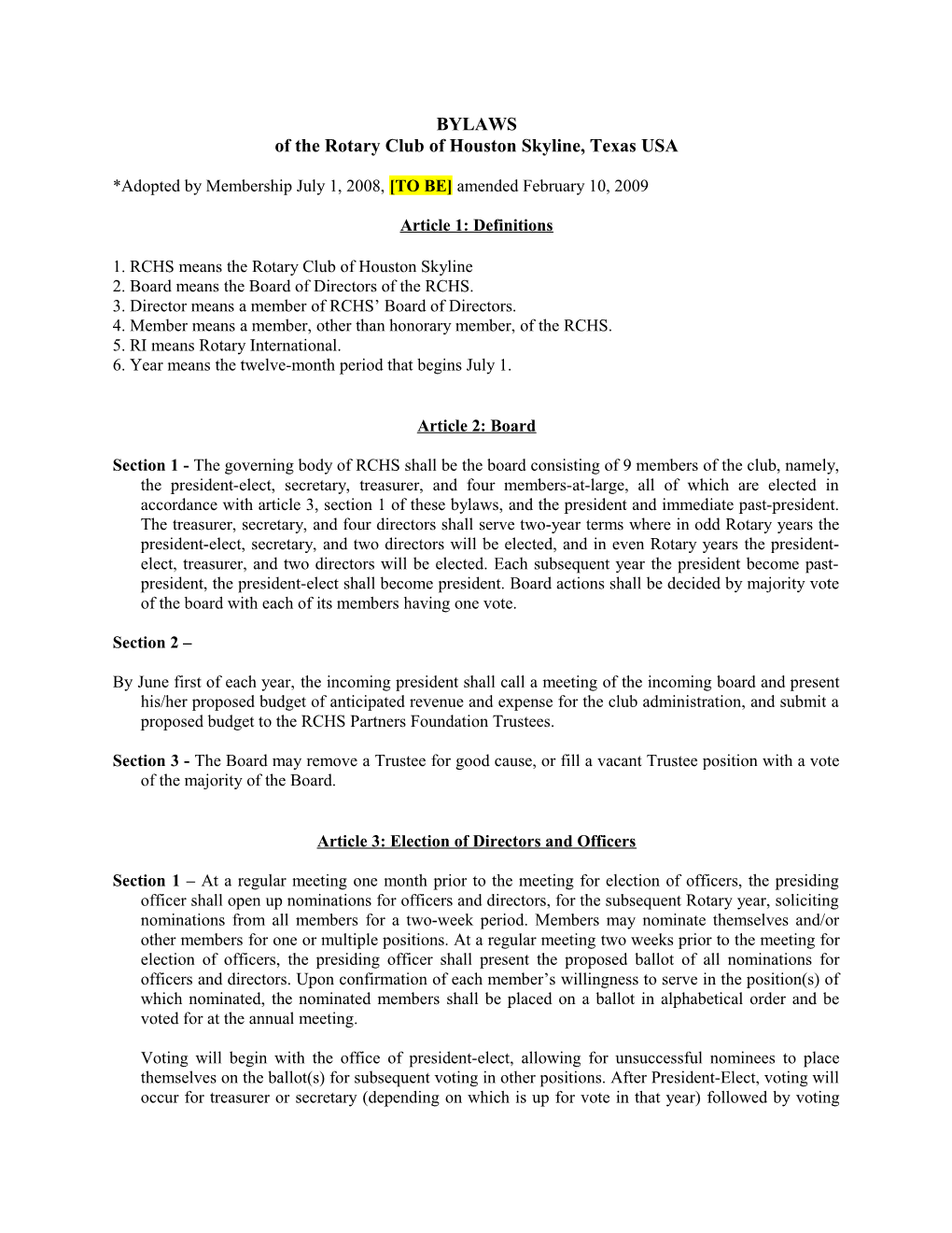 Recommended Rotary Club Bylaws (2007)