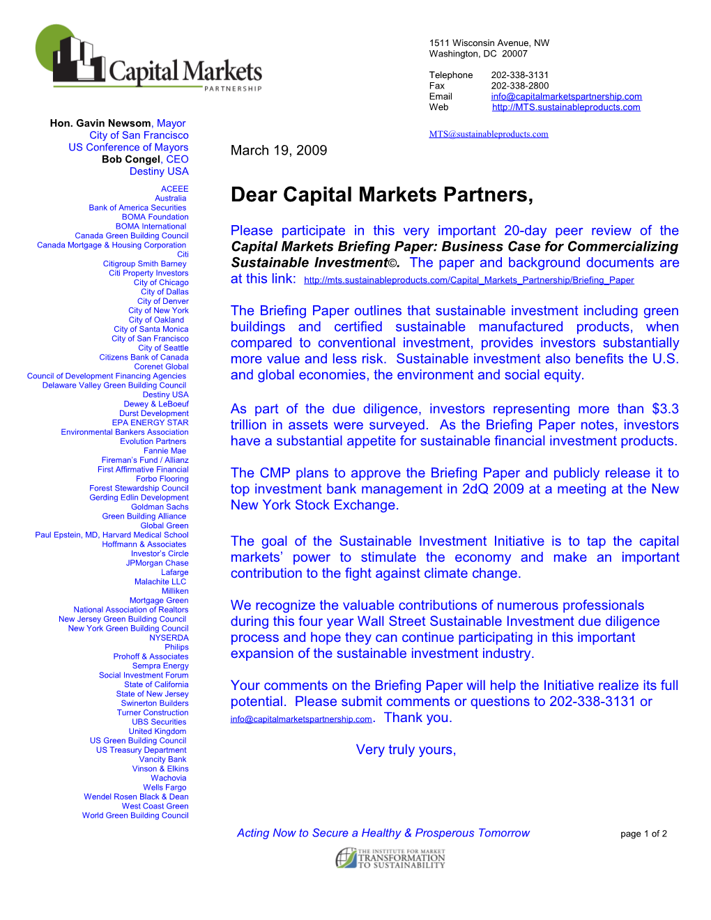 Dear Capital Markets Partners