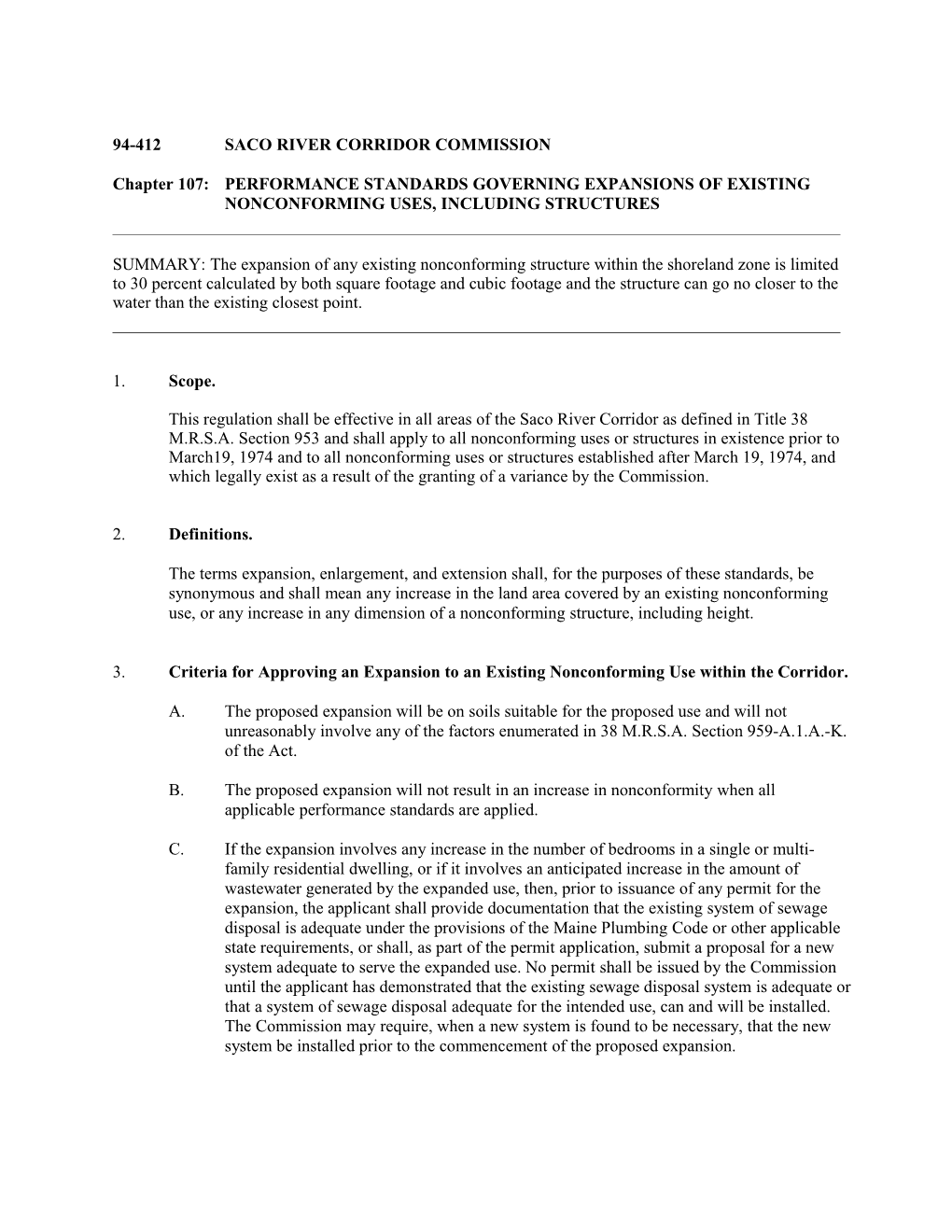 Chapter 107:PERFORMANCE STANDARDS GOVERNING EXPANSIONS of EXISTING NONCONFORMING USES