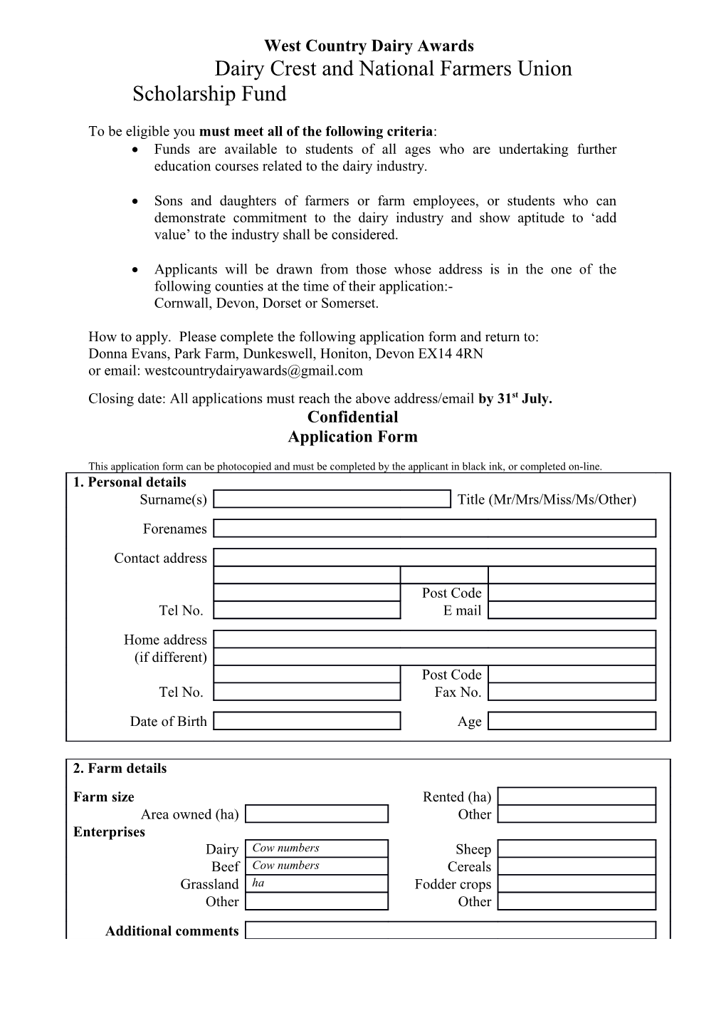 Nfu/Dairy Crest Scholarship Fund Bursaries