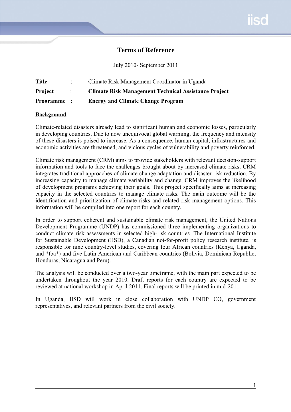 Project:Climate Risk Management Technical Assistance Project