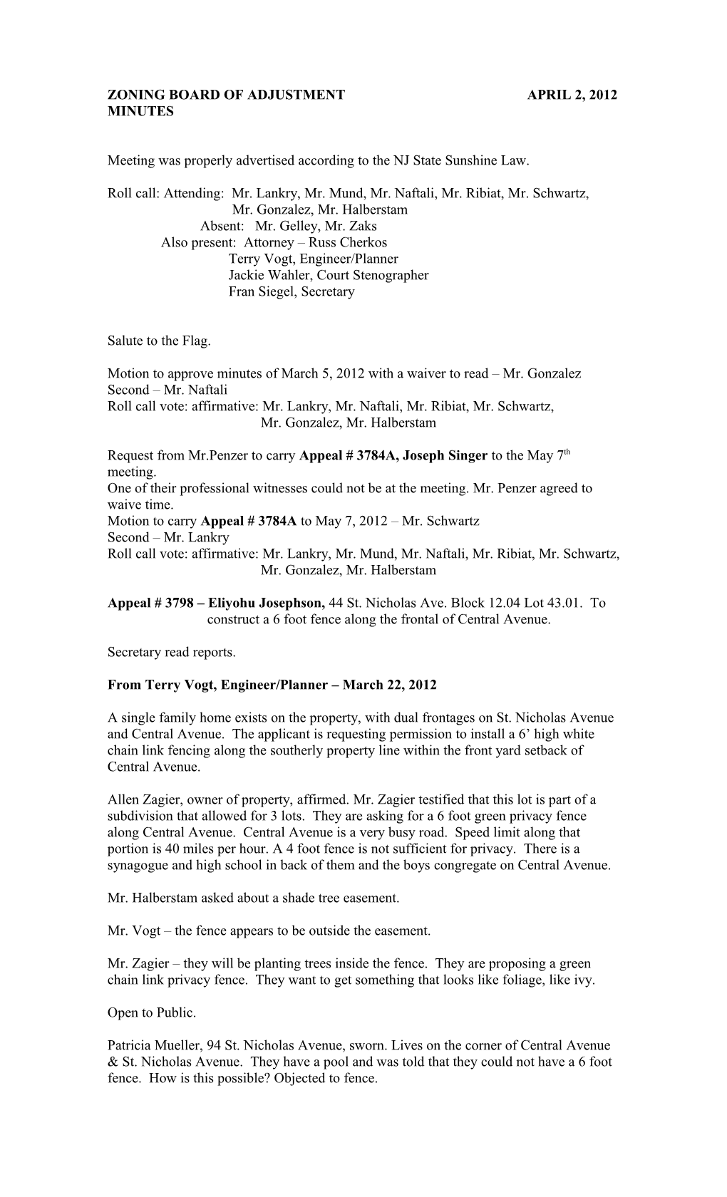 Zoning Board of Adjustment April 6, 2012