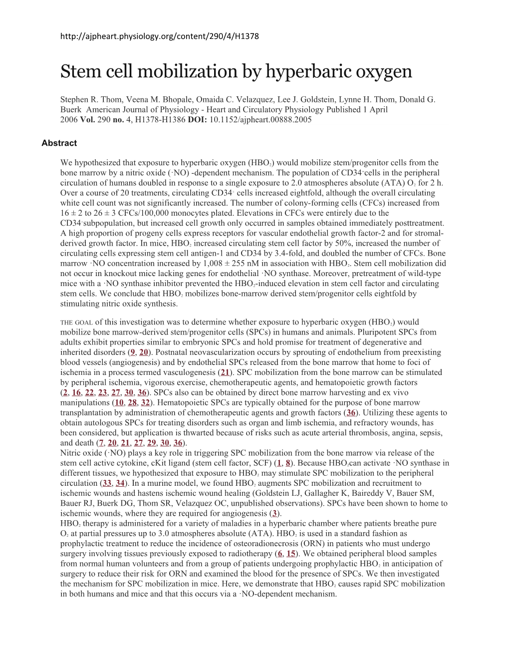 Stem Cell Mobilization by Hyperbaric Oxygen