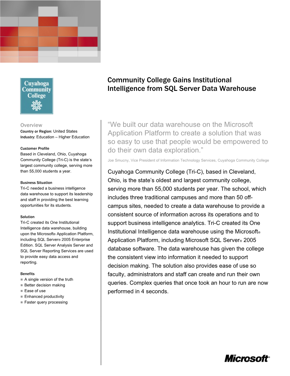 Community College Gains Institutional Intelligence from SQL Server Data Warehouse