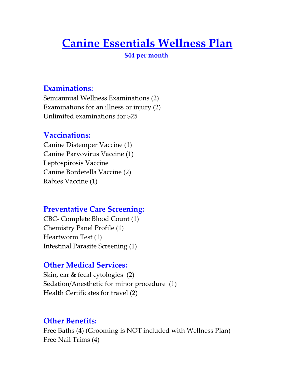 Canine Essentials Wellness Plan