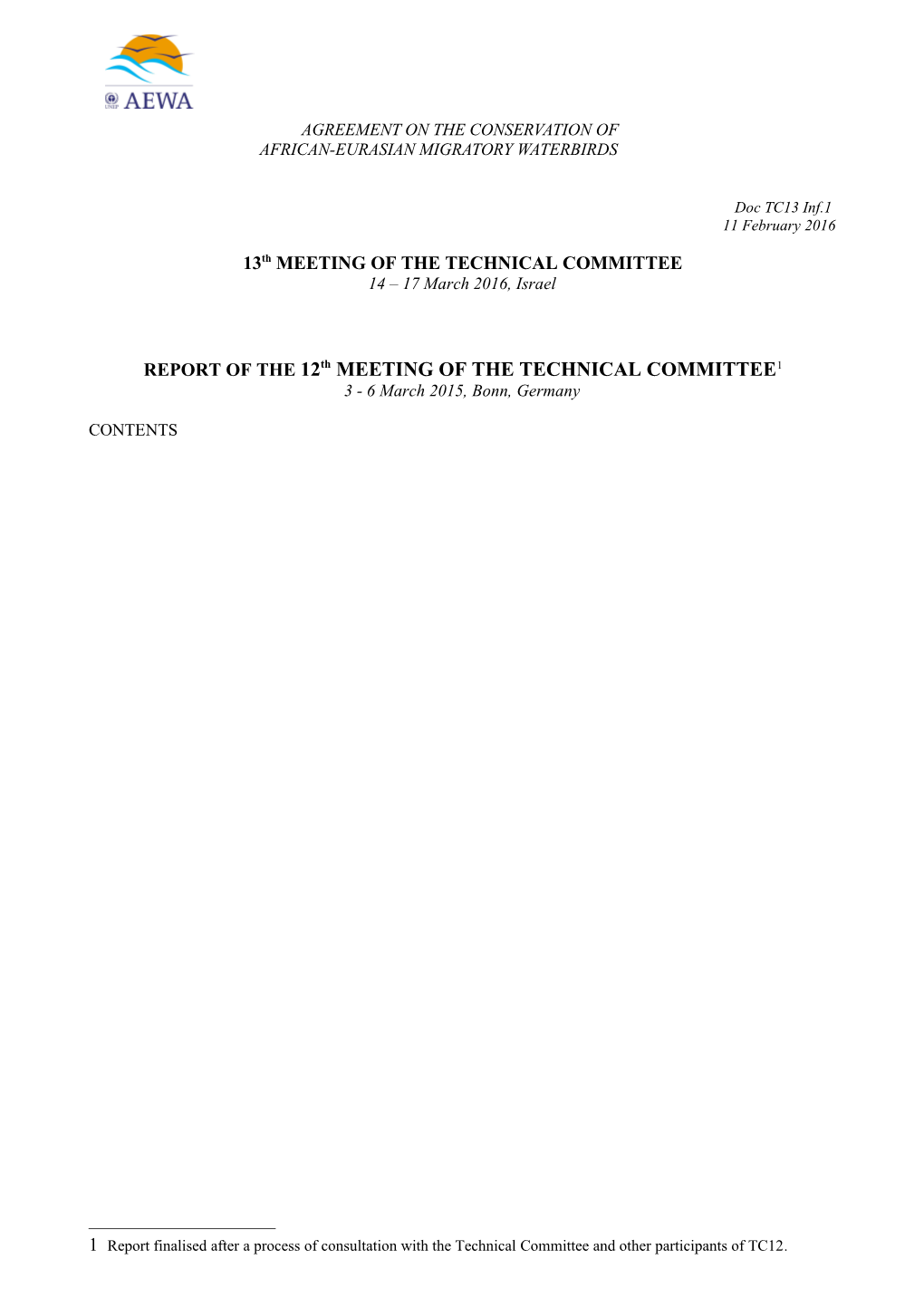 REPORT of the 12Th MEETING of the TECHNICAL COMMITTEE 1