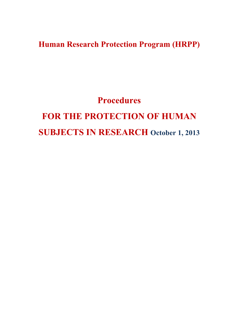 Human Research Protection Program (HRPP)