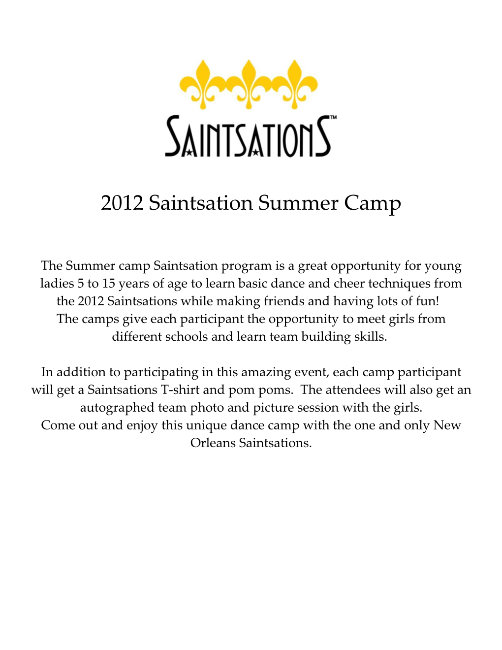2012Saintsation Summer Camp