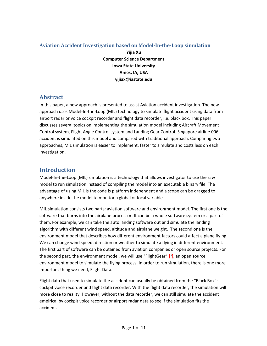 Aviation Accident Investigation Based on Model-In-The-Loop Simulation