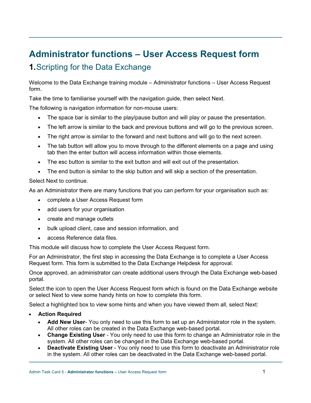Administrator Functions User Access Request Form