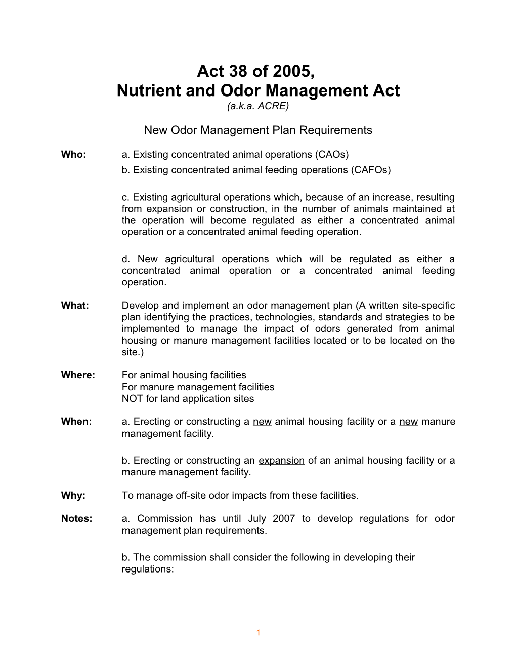 New Odor Management Plan Requirements
