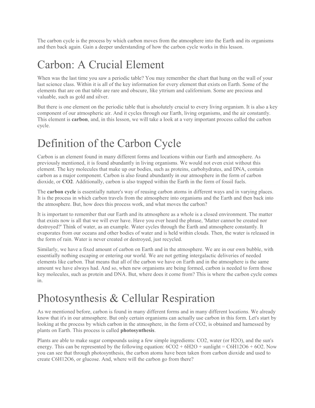 The Carbon Cycle Is the Process by Which Carbon Moves from the Atmosphere Into the Earth