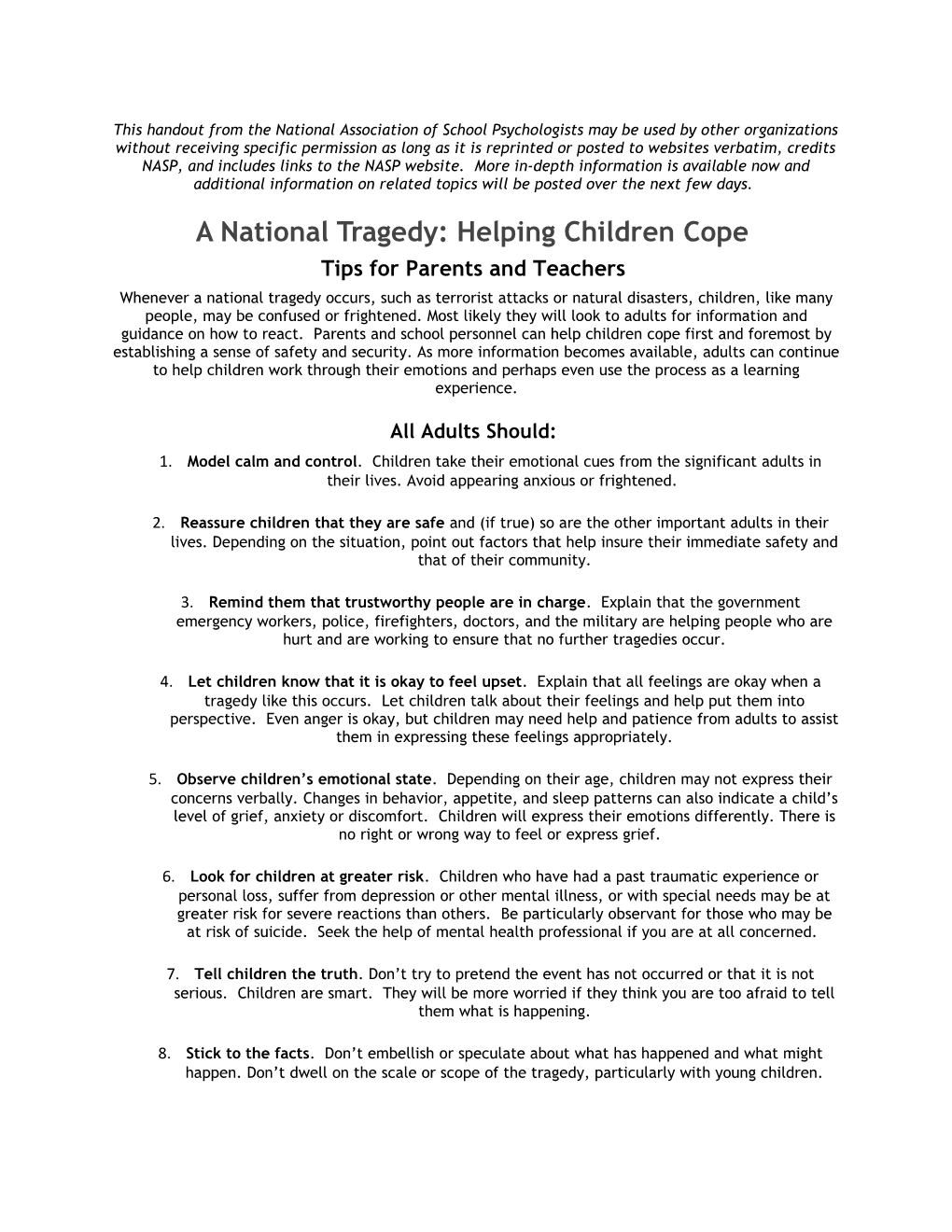 A National Tragedy: Helping Children Cope