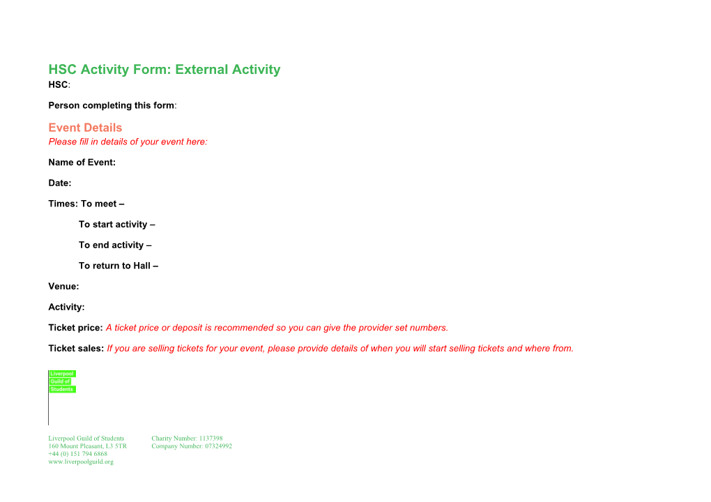 HSC Activity Form: External Activity