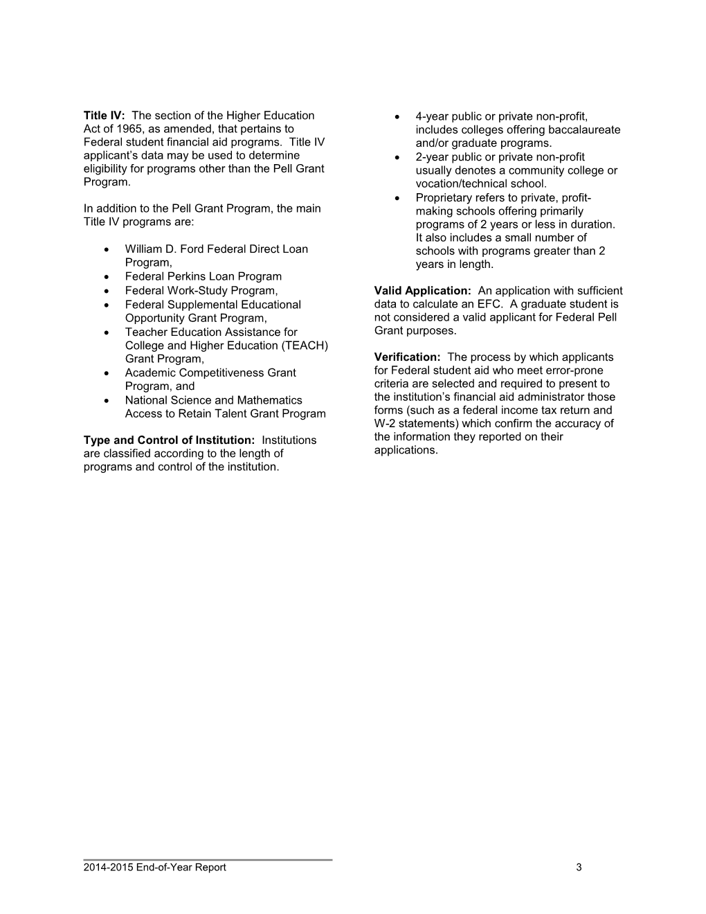 Federal Pell Grant Program End-Of-Year Report for 2014-2015: Glossary (MS Word)