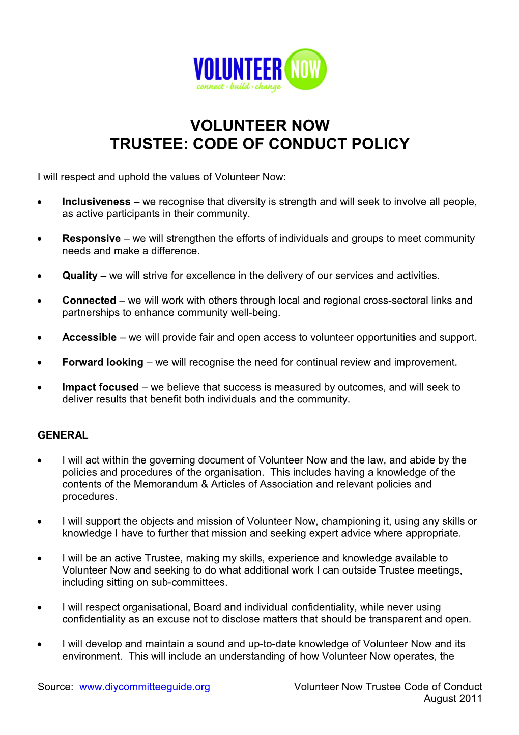 Trustee: Code of Conduct Policy