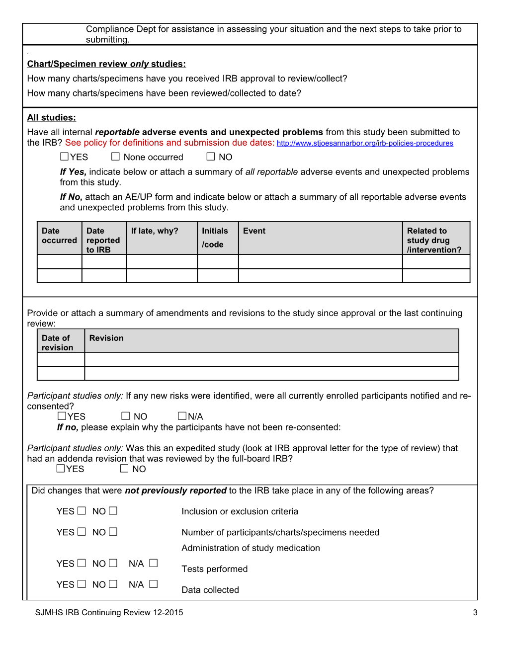 Continuing Review Report Form