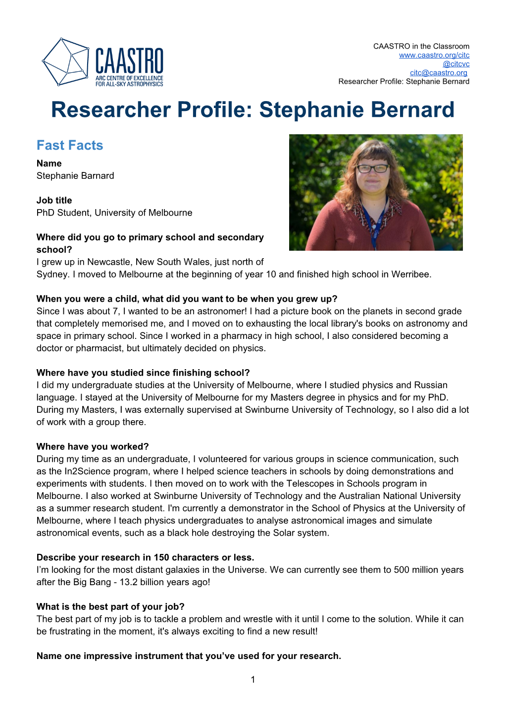 Researcher Profile: Stephanie Bernard