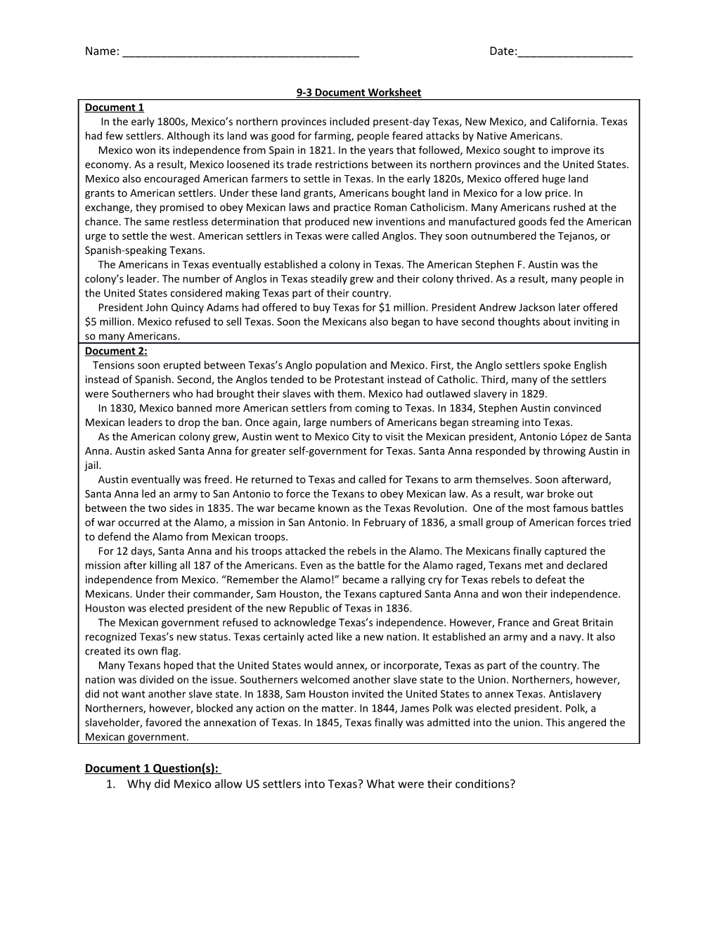 9-3 Document Worksheet