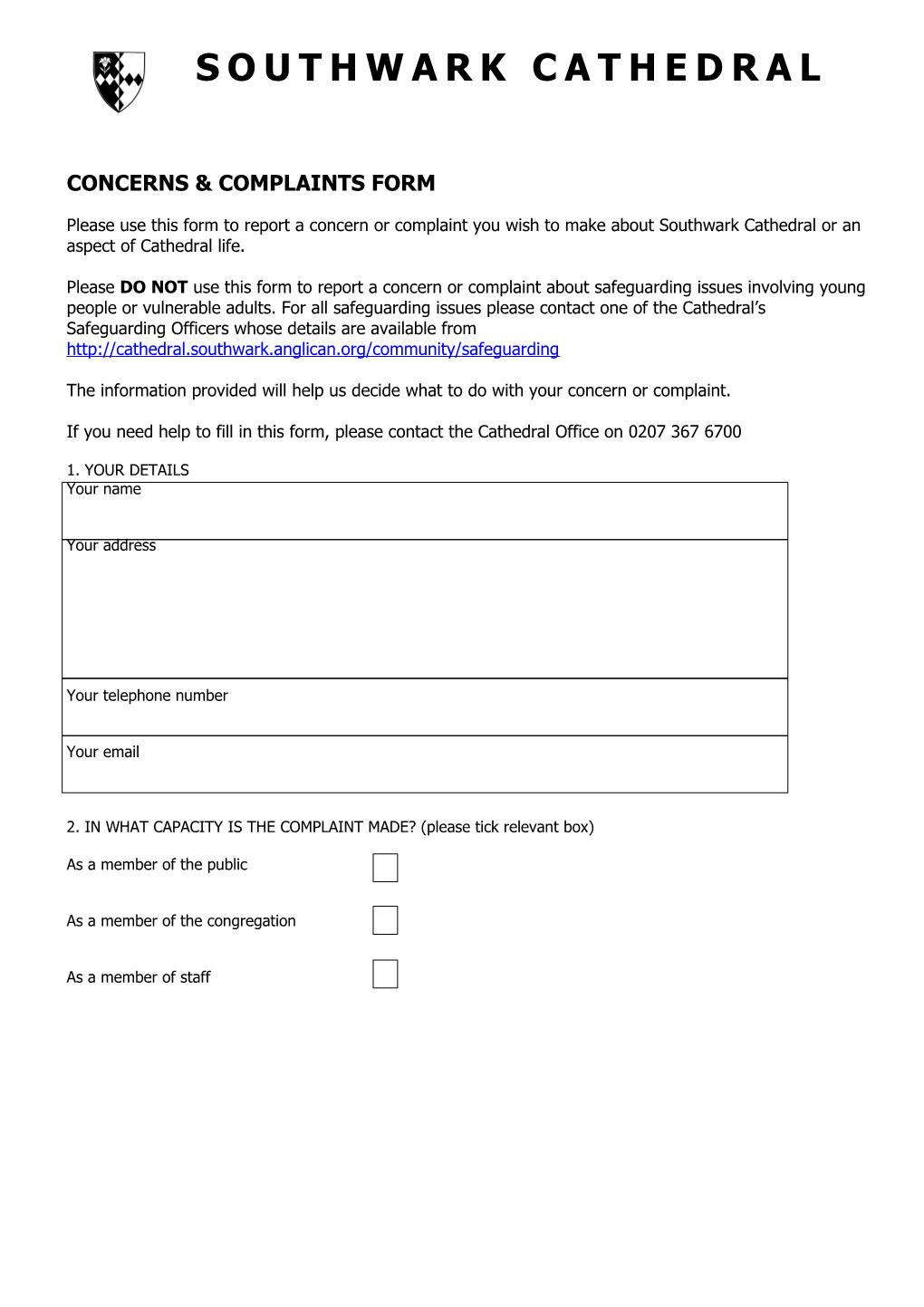 Concerns & Complaints Form