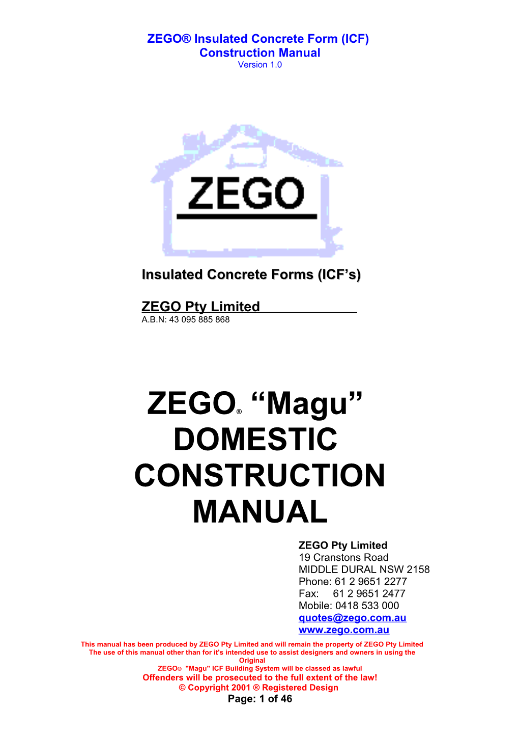 ZEGO Construction Manual