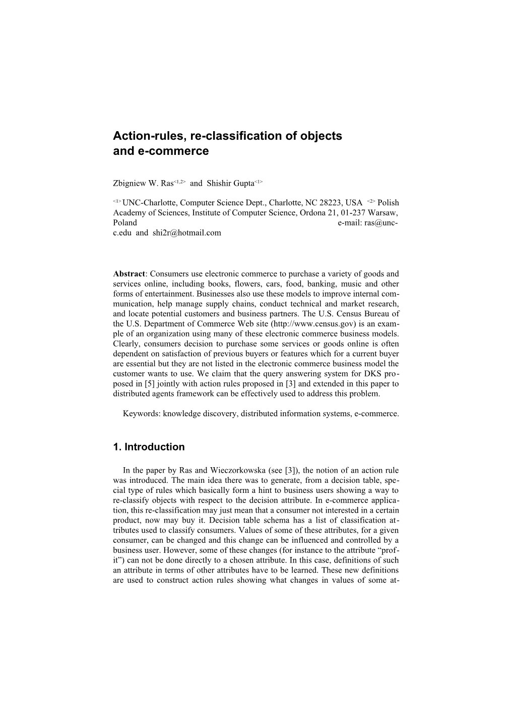 Action-Rules, Re-Classification of Objects Andecommerce