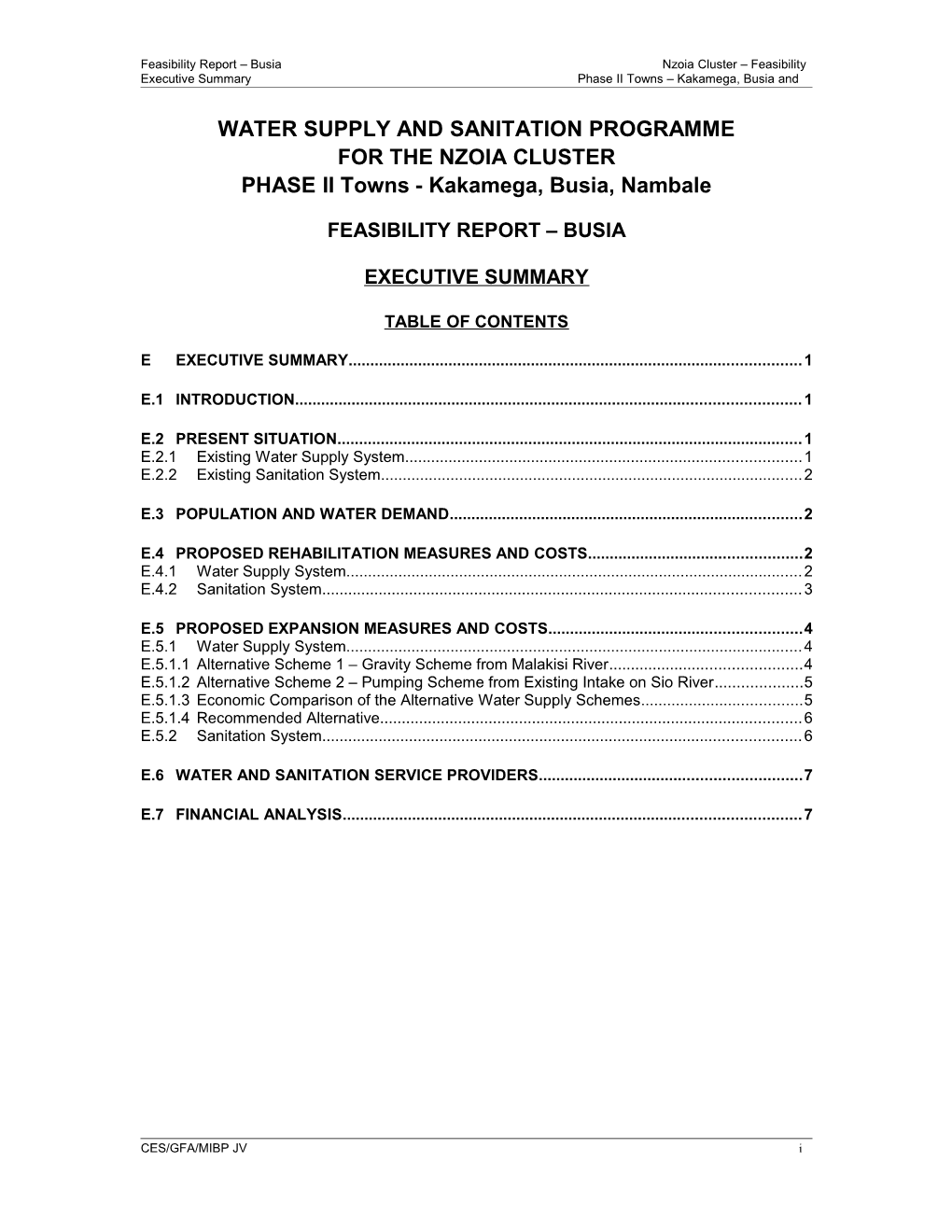 Feasibility Report Busia Nzoia Cluster Feasibility