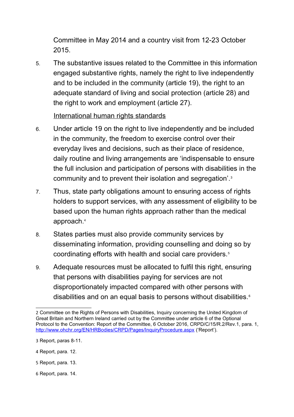 UNCRPD Inquiry (Summary of Findings & UK State Party Response)