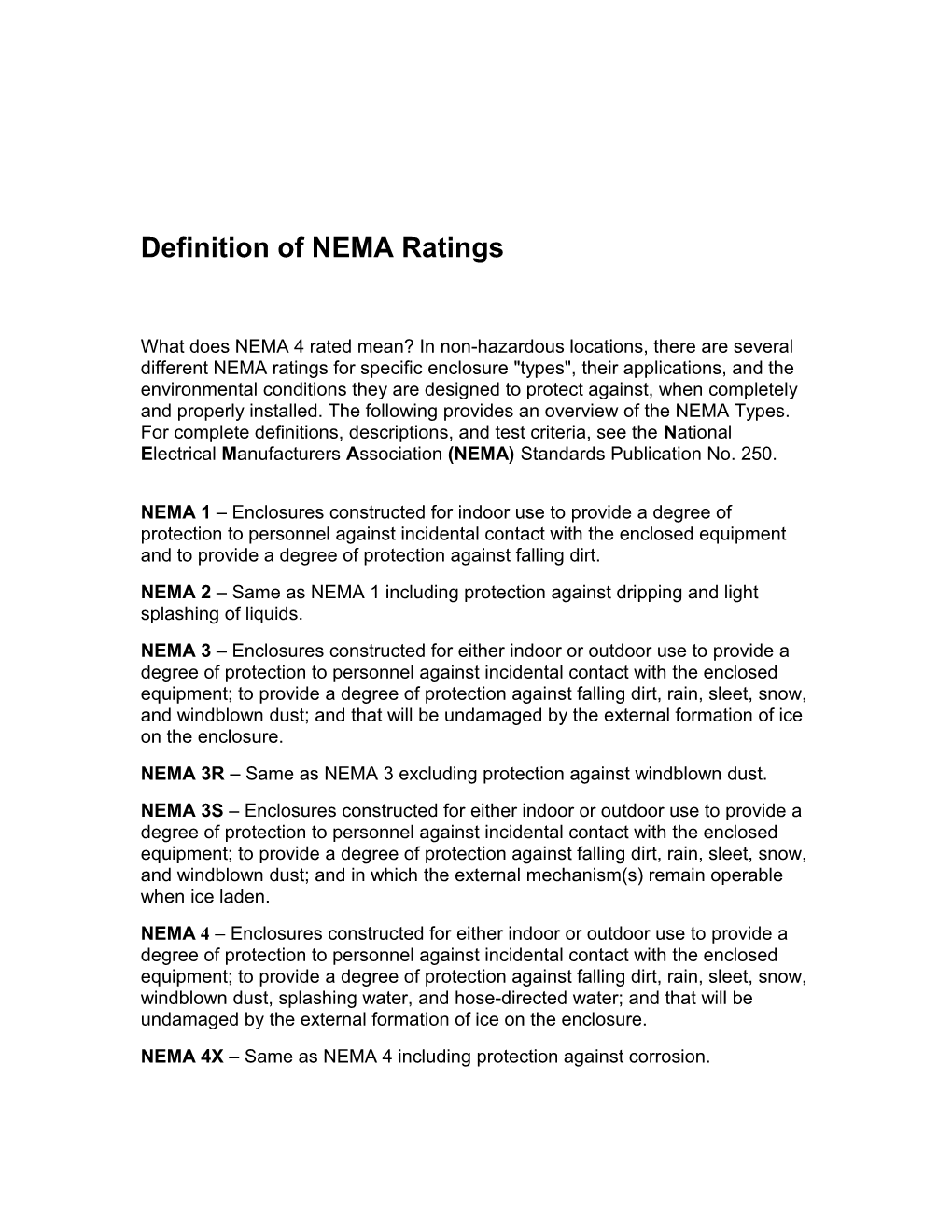 Definition of NEMA Ratings