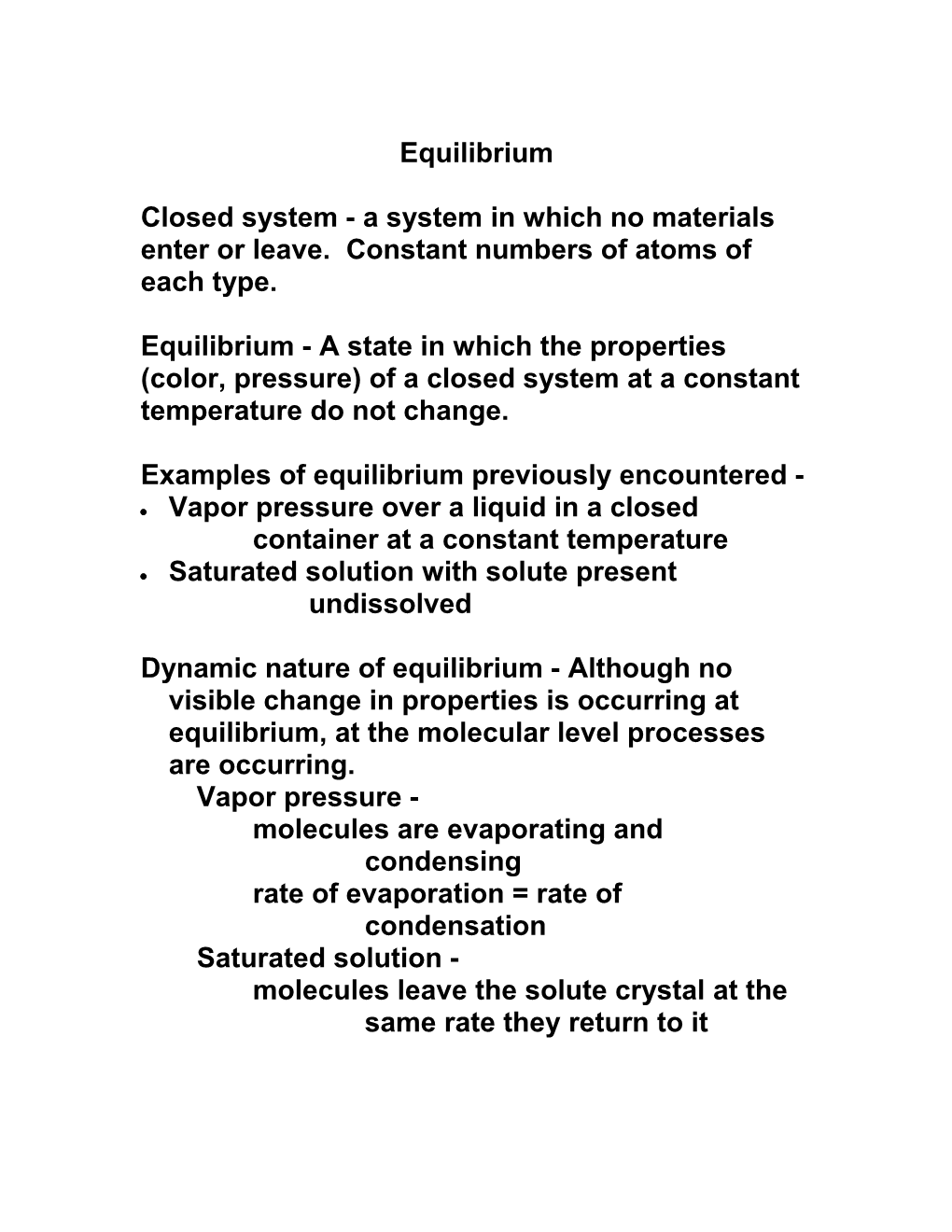 Examples of Equilibrium Previously Encountered