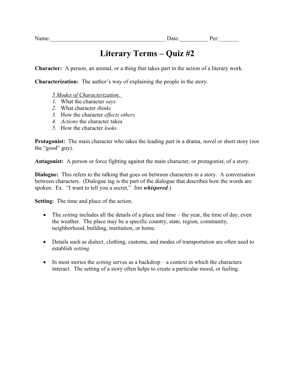 Literary Terms Quiz #2