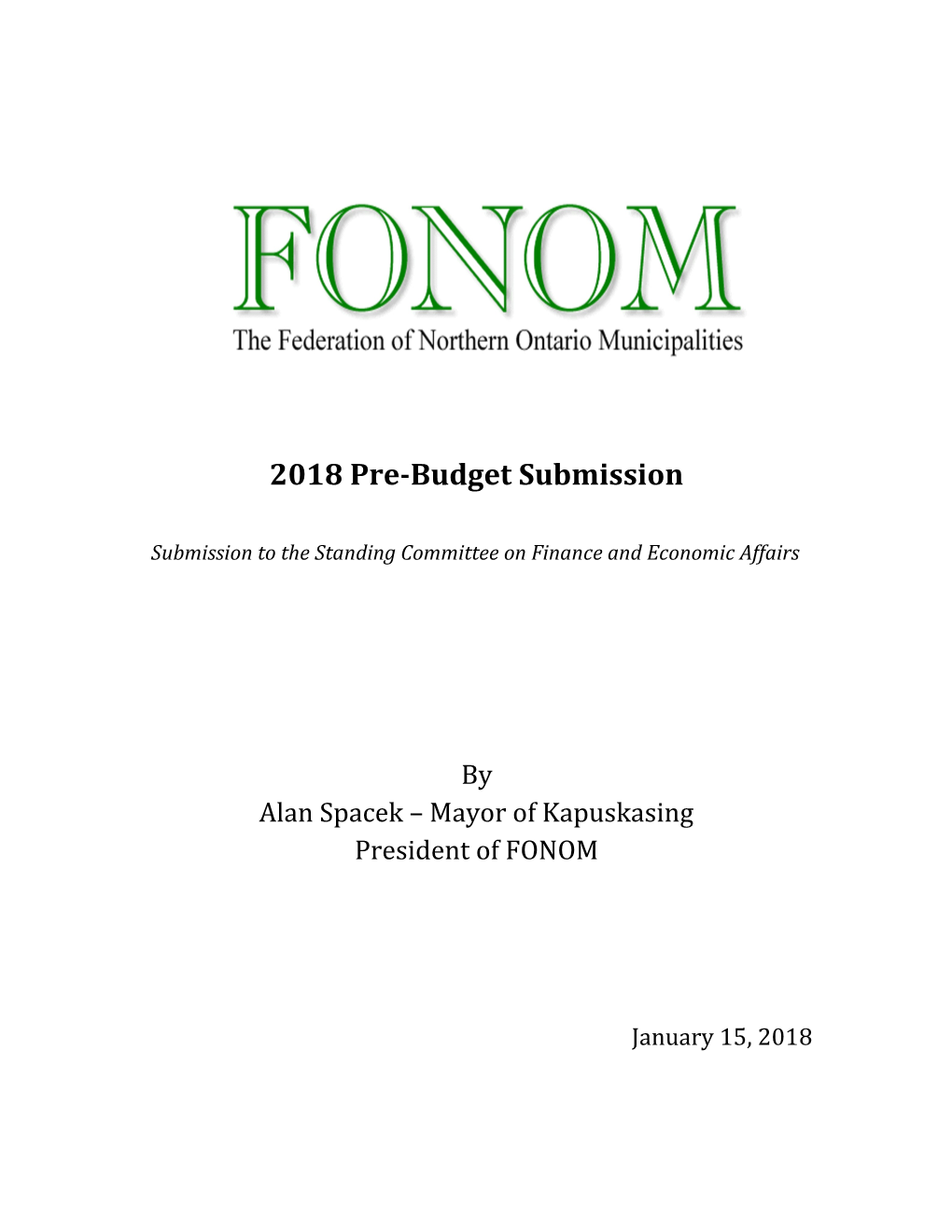 2018 Pre-Budget Submission