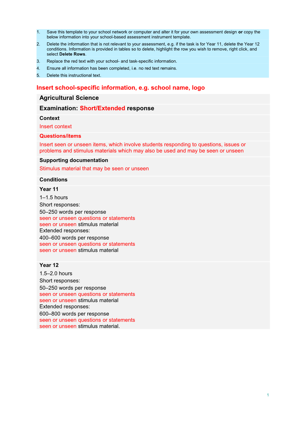 Agricultural Science 2013 Examination Template