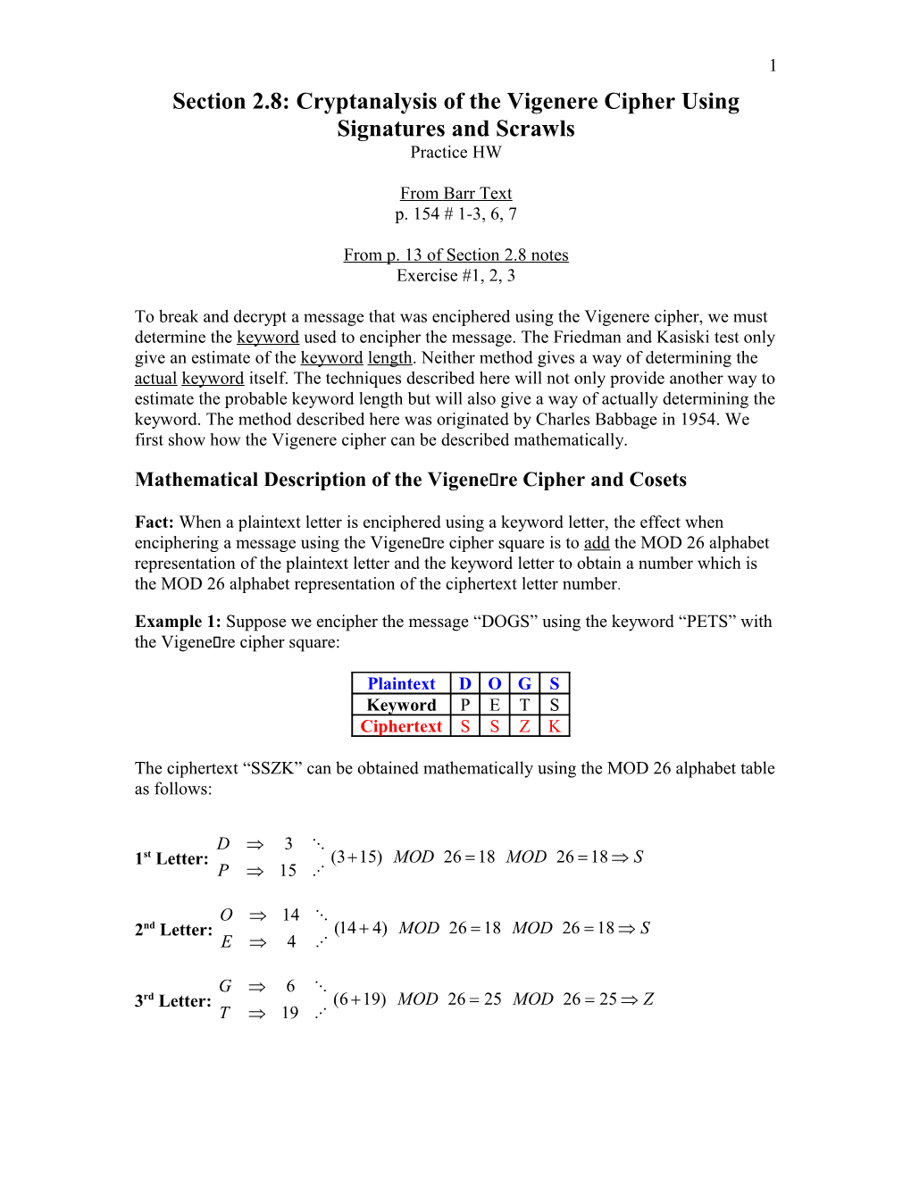 Section 2.8: Cryptanalysis of the Vigenere Cipher Using Signatures and Scrawls