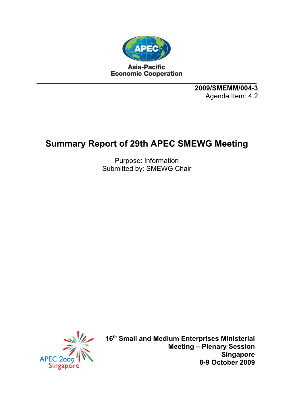 Summary Report of 29Th APEC SMEWG Meeting