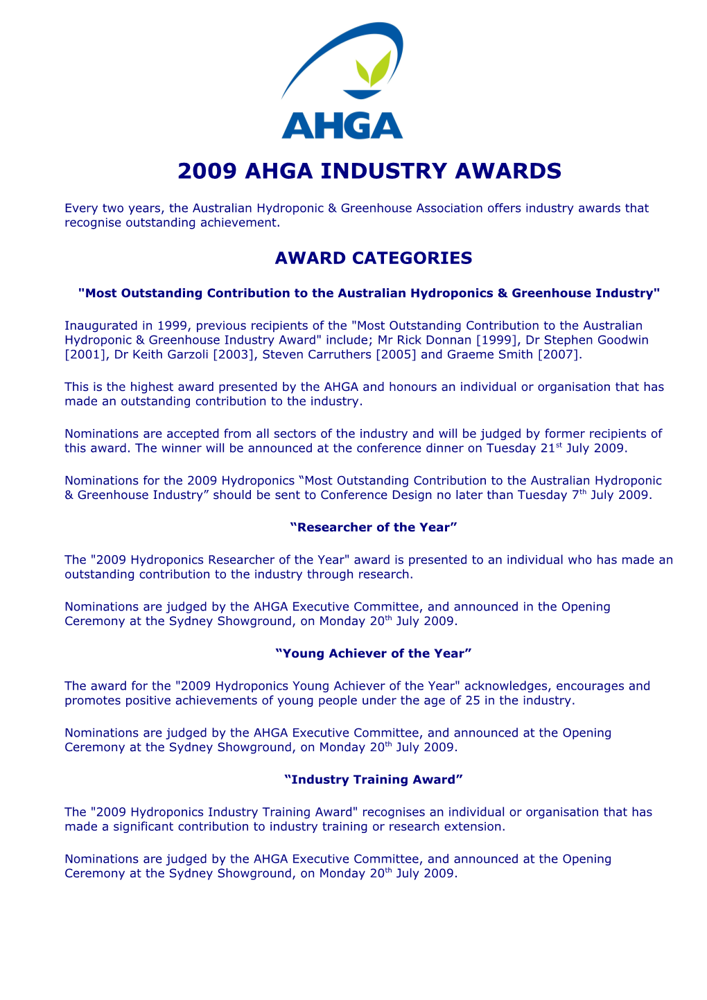 2009 Ahga Industry Awards