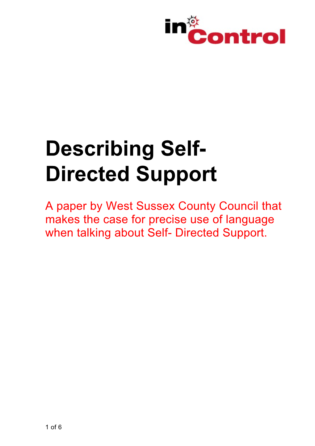 Describing Self-Directed Support