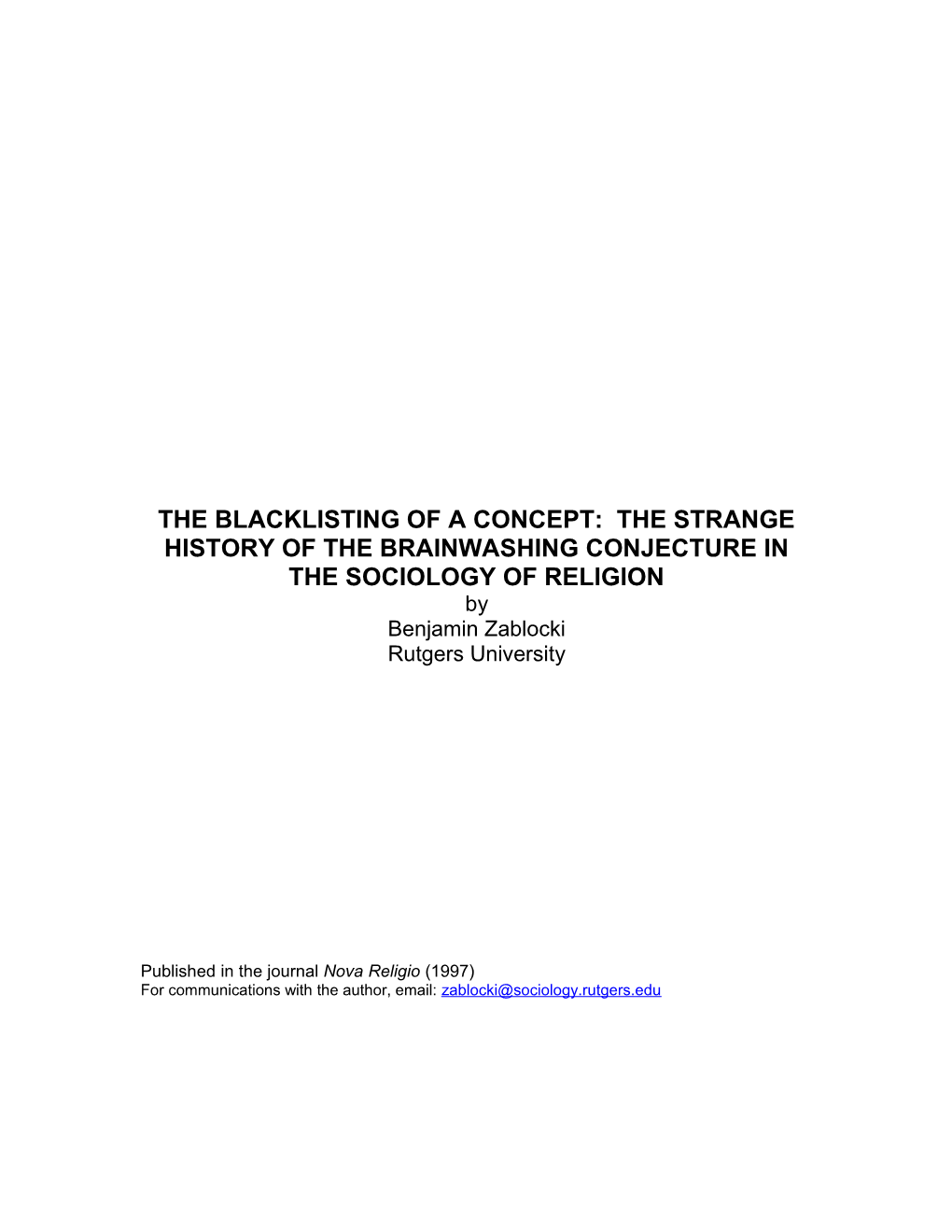 The Blacklisting of a Concept: the Strange History of the Brainwashing Conjecture in The
