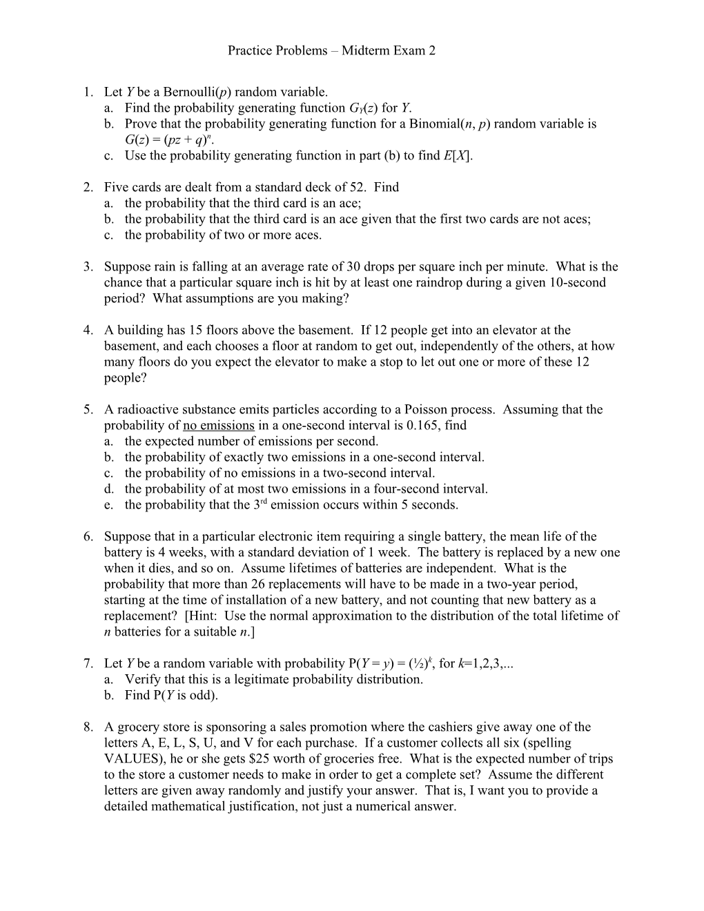 Practice Problems Midterm Exam 2