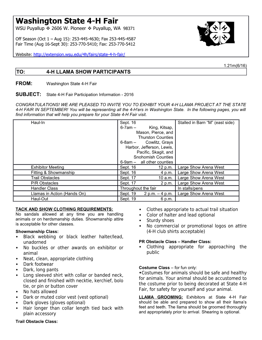 To:4-H Llama Show Participants