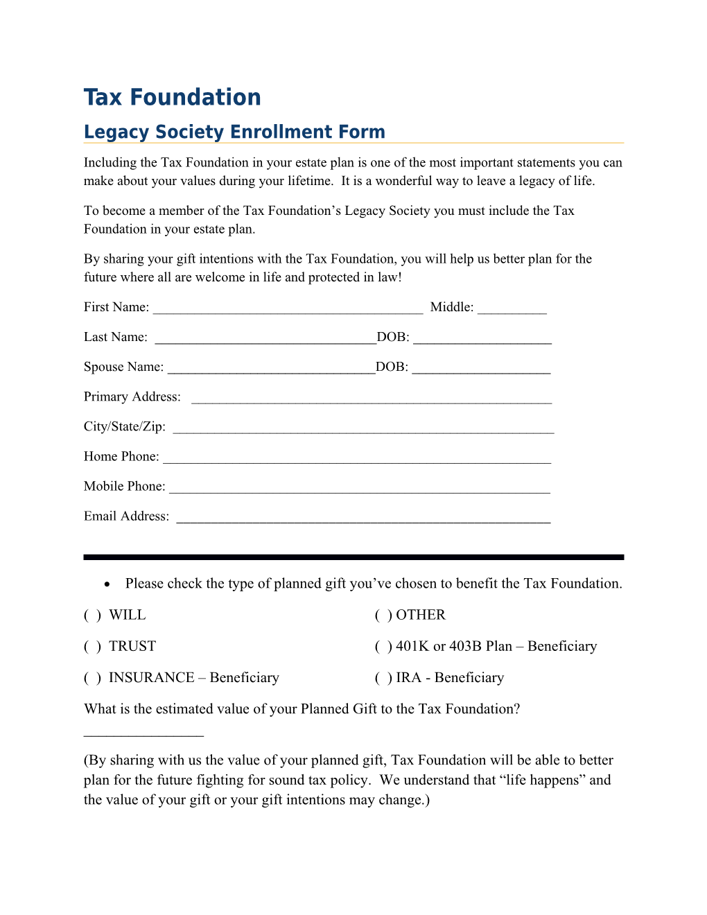 Legacy Society Enrollment Form