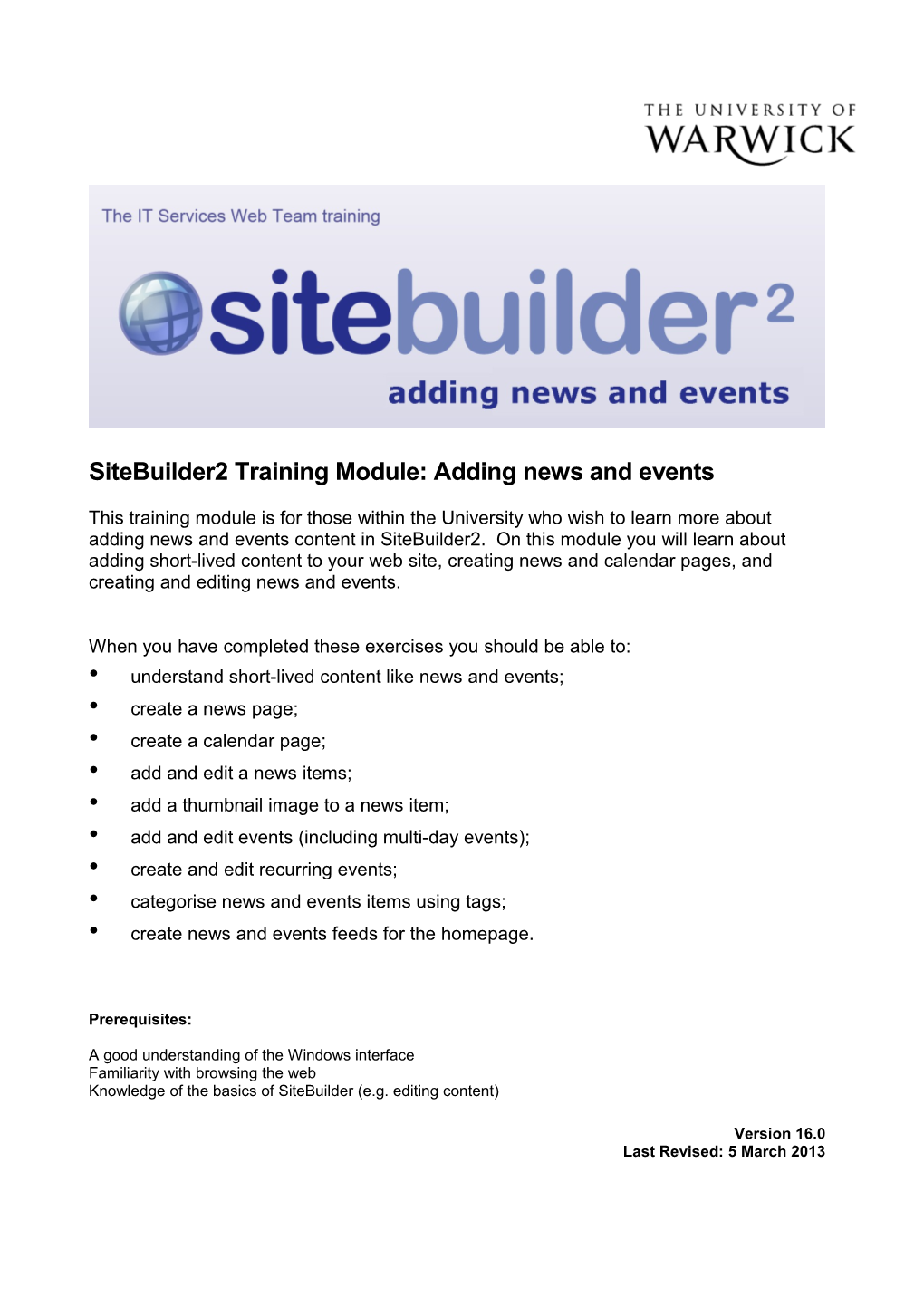 Sitebuilder2 Training Module: Adding News and Events