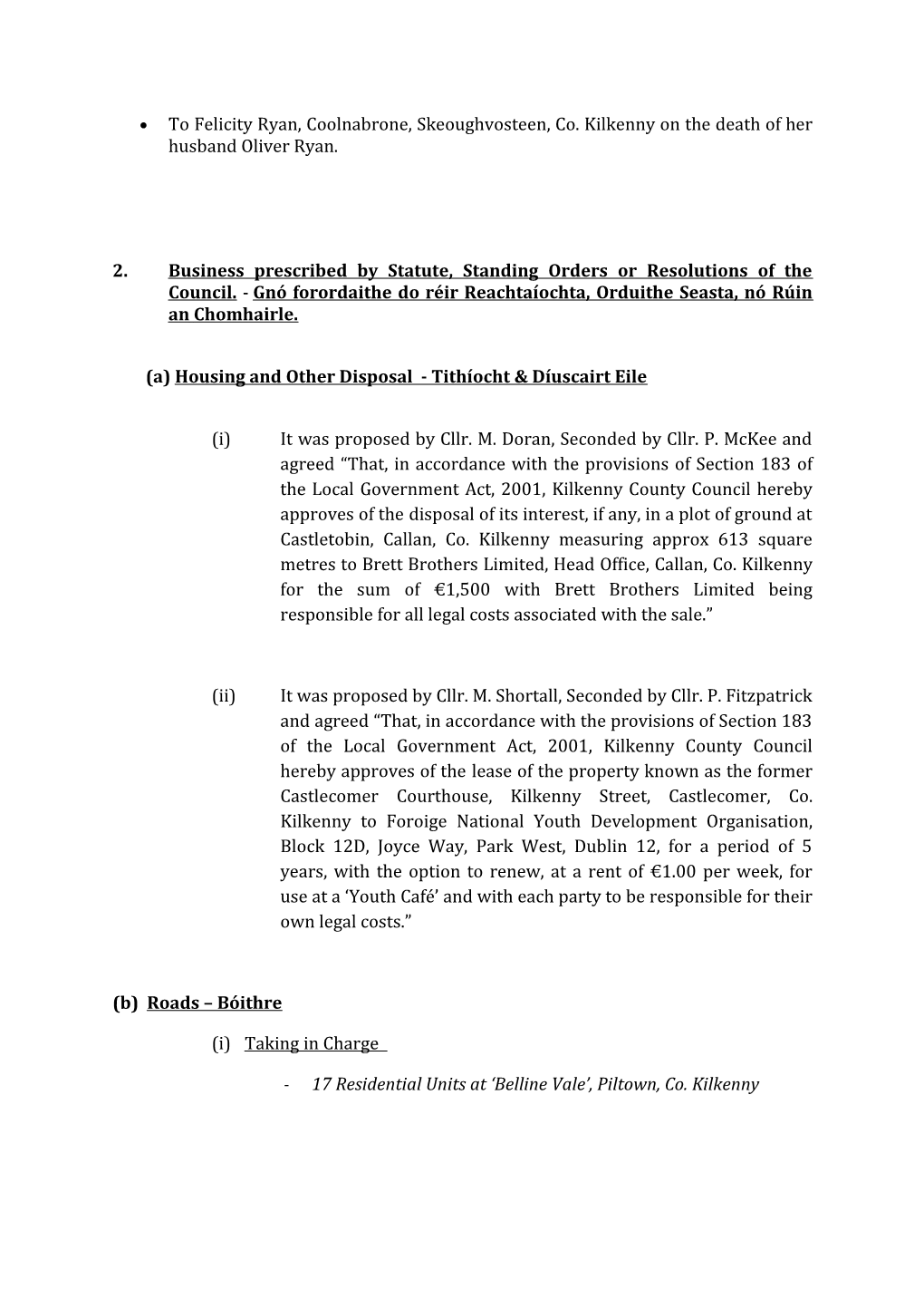 Minutes of Council Meeting Held on Monday 15Th December, 2014 at 2.30Pm