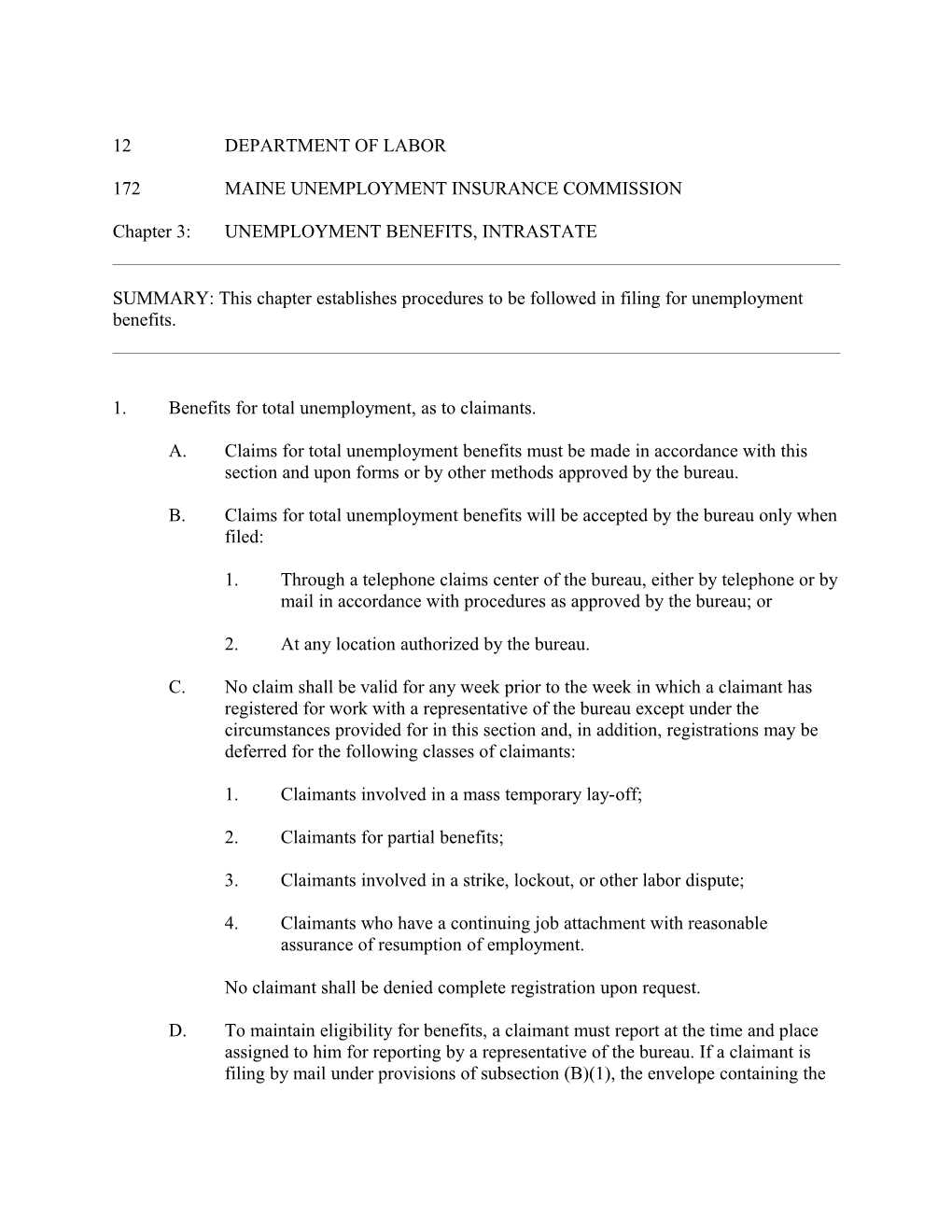 Chapter 3:UNEMPLOYMENT BENEFITS, INTRASTATE