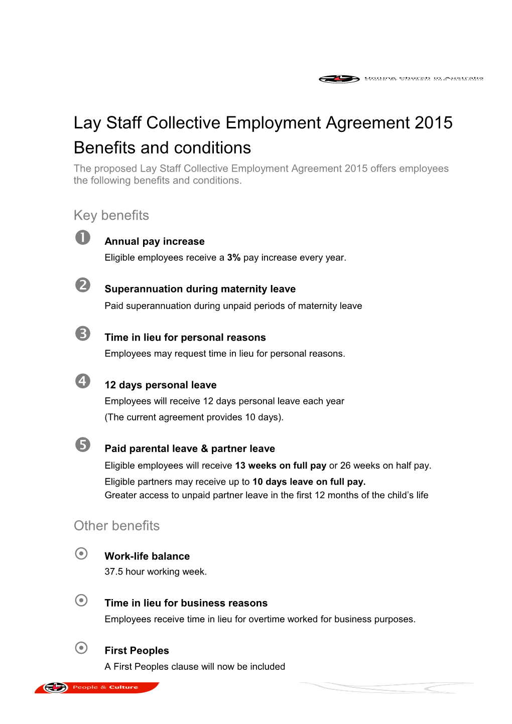 Benefits of the Lay Staff Agreement 2015