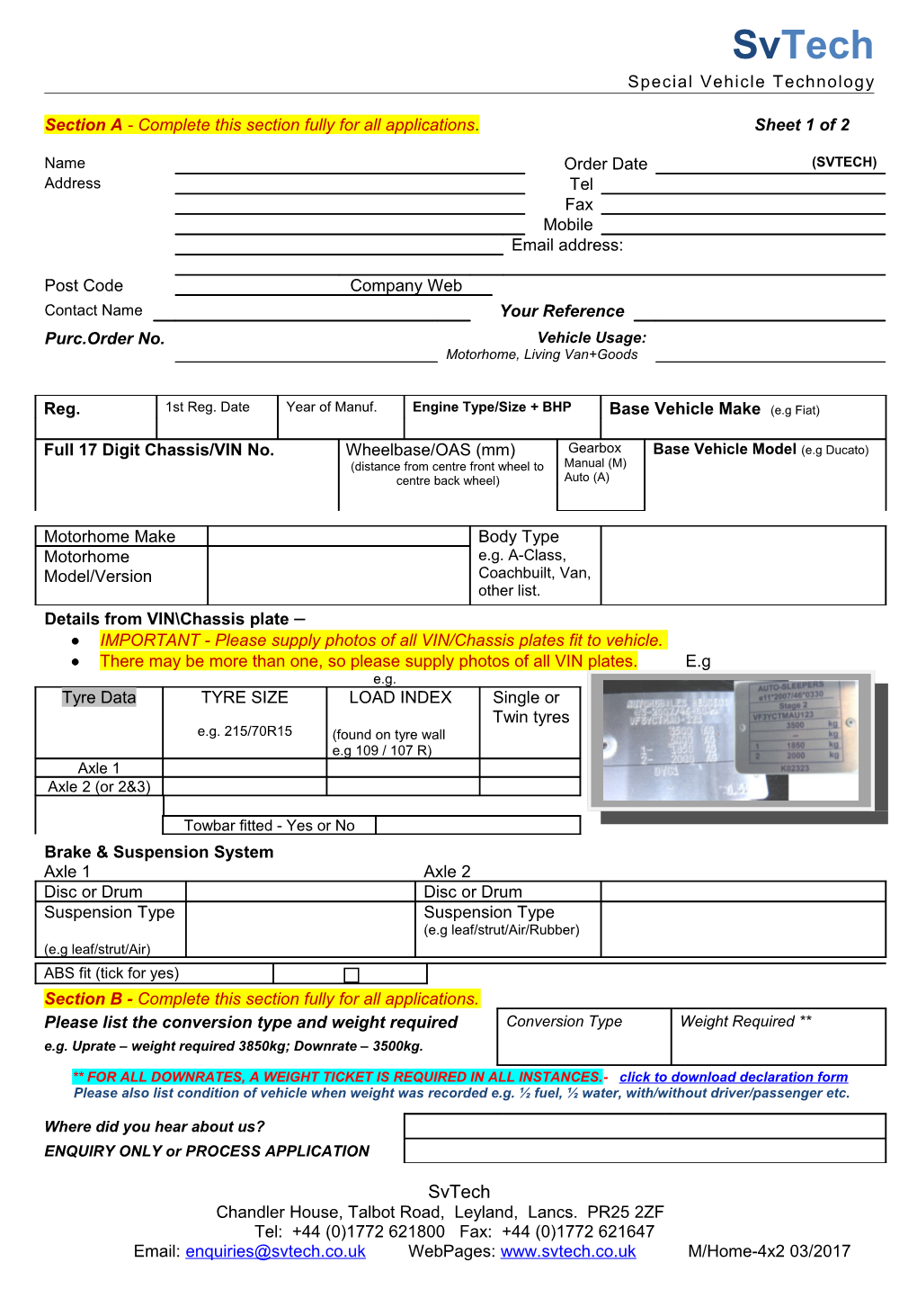 Vdp Enquiry Sheet