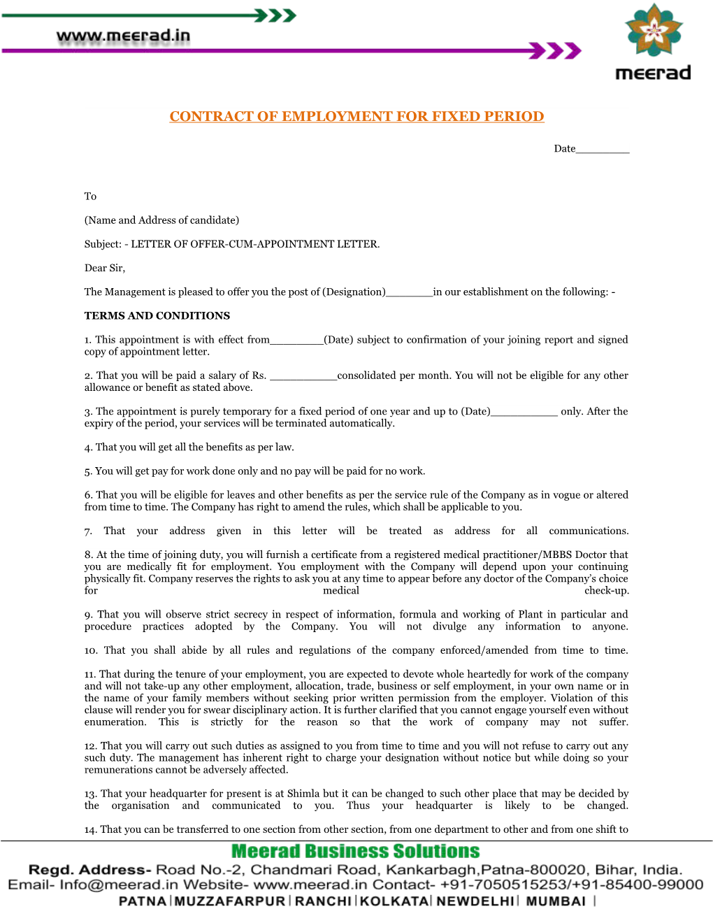 Contract of Employment for Fixed Period