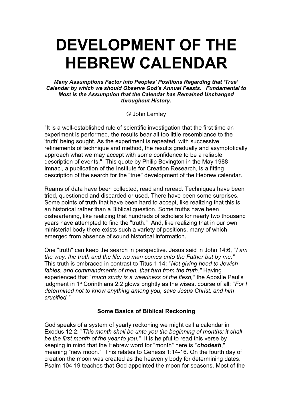 Development of the Hebrew Calendar